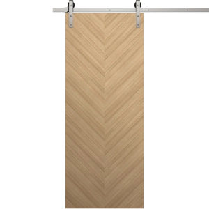 Modern Barn Door 18 x 80 inches | Ego 5005 Natural Oak | 6.6FT Silver Rail Track Heavy Hardware Set | Solid Panel Interior Doors