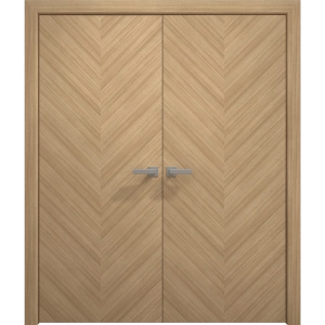 Interior Solid French Double Doors 36 x 80 inches | Ego 5005 Natural Oak | Wood Interior Solid Panel Frame | Closet Bedroom Modern Doors