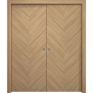Sliding French Double Pocket Doors 36 x 80 inches | Ego 5005 Natural Oak | Kit Rail Hardware | Solid Wood Interior Bedroom Modern Doors