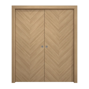 Sliding French Double Pocket Doors 60 x 80 inches | Ego 5005 Natural Oak | Kit Rail Hardware | Solid Wood Interior Bedroom Modern Doors