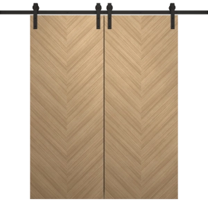 Modern Double Barn Door 36 x 80 inches | Ego 5005 Natural Oak | 13FT Rail Track Set | Solid Panel Interior Doors