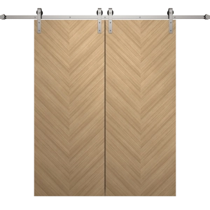 Modern Double Barn Door 64 x 96 inches | Ego 5005 Natural Oak | 13FT Silver Rail Track Set | Solid Panel Interior Doors