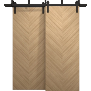 Sliding Closet Barn Bypass Doors 36 x 80 inches | Ego 5005 Natural Oak | Modern 6.6ft Rails Hardware Set | Wood Solid Bedroom Wardrobe Doors