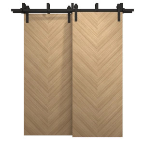 Sliding Closet Barn Bypass Doors 84 x 80 inches | Ego 5005 Natural Oak | Modern 8ft Rails Hardware Set | Wood Solid Bedroom Wardrobe Doors