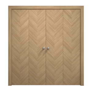 Sliding Closet Double Bi-fold Doors 96 x 96 inches | Ego 5005 Natural Oak | Sturdy Tracks Moldings Trims Hardware Set | Wood Solid Bedroom Wardrobe Doors