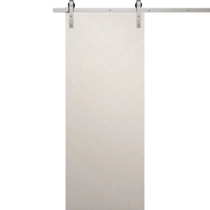Modern Barn Door 18 x 80 inches | Ego 5005 Painted White Oak | 6.6FT Silver Rail Track Heavy Hardware Set | Solid Panel Interior Doors