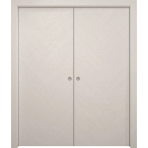 Sliding French Double Pocket Doors 36 x 80 inches | Ego 5005 Painted White Oak | Kit Rail Hardware | Solid Wood Interior Bedroom Modern Doors