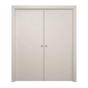 Sliding French Double Pocket Doors 56 x 80 inches | Ego 5005 Painted White Oak | Kit Rail Hardware | Solid Wood Interior Bedroom Modern Doors