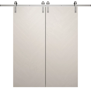 Modern Double Barn Door 36 x 80 inches | Ego 5005 Painted White Oak | 13FT Silver Rail Track Set | Solid Panel Interior Doors