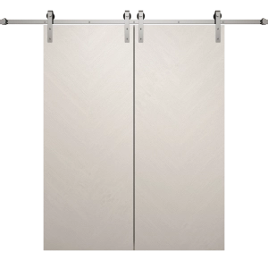 Modern Double Barn Door 36 x 84 inches | Ego 5005 Painted White Oak | 13FT Silver Rail Track Set | Solid Panel Interior Doors
