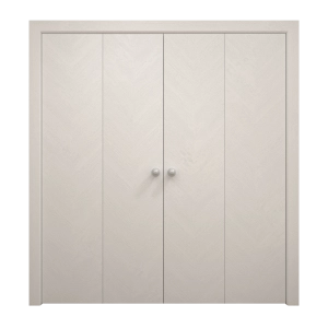 Sliding Closet Double Bi-fold Doors 72 x 84 inches | Ego 5005 Painted White Oak | Sturdy Tracks Moldings Trims Hardware Set | Wood Solid Bedroom Wardrobe Doors