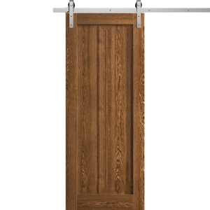 Modern Barn Door 18 x 80 inches | Ego 5006 Cognac Oak Veneer | 6.6FT Silver Rail Track Heavy Hardware Set | Solid Panel Interior Doors