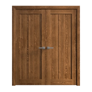 Interior Solid French Double Doors 64 x 84 inches | Ego 5006 Cognac Oak Veneer | Wood Interior Solid Panel Frame | Closet Bedroom Modern Doors