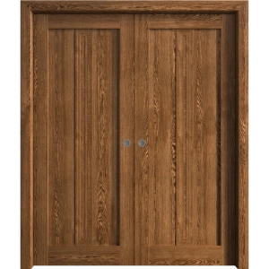 Sliding French Double Pocket Doors 36 x 80 inches | Ego 5006 Cognac Oak Veneer | Kit Rail Hardware | Solid Wood Interior Bedroom Modern Doors