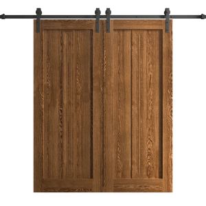 Modern Double Barn Door 72 x 96 inches | Ego 5006 Cognac Oak Veneer | 13FT Rail Track Set | Solid Panel Interior Doors