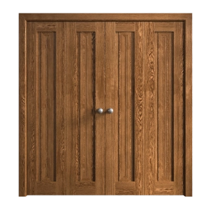 Sliding Closet Double Bi-fold Doors 96 x 84 inches | Ego 5006 Cognac Oak Veneer | Sturdy Tracks Moldings Trims Hardware Set | Wood Solid Bedroom Wardrobe Doors