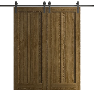 Modern Double Barn Door 36 x 80 inches | Ego 5006 Marble Oak | 13FT Rail Track Set | Solid Panel Interior Doors