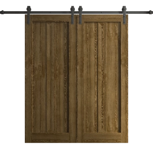 Modern Double Barn Door 84 x 96 inches | Ego 5006 Marble Oak | 14FT Rail Track Set | Solid Panel Interior Doors