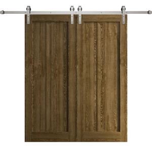Modern Double Barn Door 48 x 96 inches | Ego 5006 Marble Oak | 13FT Silver Rail Track Set | Solid Panel Interior Doors