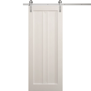 Modern Barn Door 18 x 80 inches | Ego 5006 Painted White Oak | 6.6FT Silver Rail Track Heavy Hardware Set | Solid Panel Interior Doors