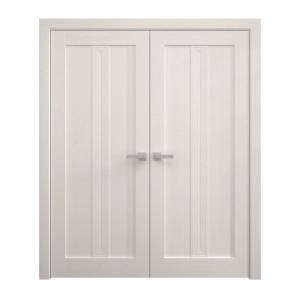 Interior Solid French Double Doors 36 x 84 inches | Ego 5006 Painted White Oak | Wood Interior Solid Panel Frame | Closet Bedroom Modern Doors