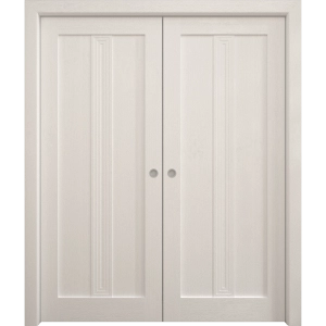 Sliding French Double Pocket Doors 36 x 80 inches | Ego 5006 Painted White Oak | Kit Rail Hardware | Solid Wood Interior Bedroom Modern Doors