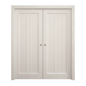 Sliding French Double Pocket Doors 56 x 84 inches | Ego 5006 Painted White Oak | Kit Rail Hardware | Solid Wood Interior Bedroom Modern Doors