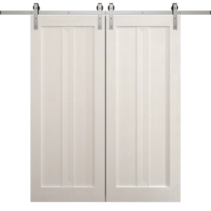 Modern Double Barn Door 36 x 80 inches | Ego 5006 Painted White Oak | 13FT Silver Rail Track Set | Solid Panel Interior Doors