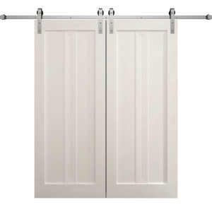 Modern Double Barn Door 48 x 96 inches | Ego 5006 Painted White Oak | 13FT Silver Rail Track Set | Solid Panel Interior Doors