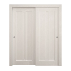 Sliding Closet Bypass Doors 36 x 84 inches | Ego 5006 Painted White Oak | Rails Hardware Set | Wood Solid Bedroom Wardrobe Doors
