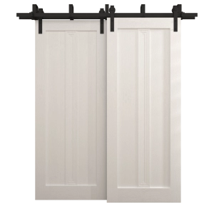Sliding Closet Barn Bypass Doors 60 x 80 inches | Ego 5006 Painted White Oak | Modern 6.6ft Rails Hardware Set | Wood Solid Bedroom Wardrobe Doors