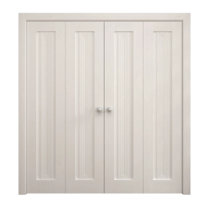 Sliding Closet Double Bi-fold Doors 96 x 80 inches | Ego 5006 Painted White Oak | Sturdy Tracks Moldings Trims Hardware Set | Wood Solid Bedroom Wardrobe Doors