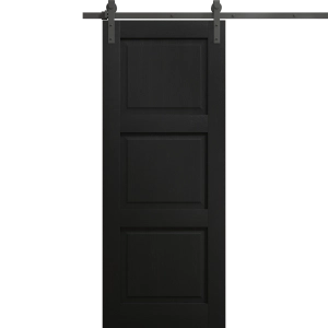 Modern Barn Door 18 x 80 inches | Ego 5010 Painted Black Oak | 6.6FT Rail Track Heavy Hardware Set | Solid Panel Interior Doors