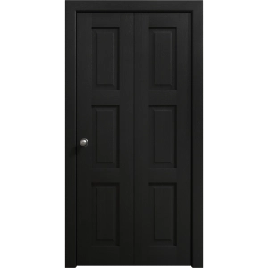 Sliding Closet Bi-fold Doors 36 x 80 inches | Ego 5010 Painted Black Oak | Sturdy Tracks Moldings Trims Hardware Set | Wood Solid Bedroom Wardrobe Doors