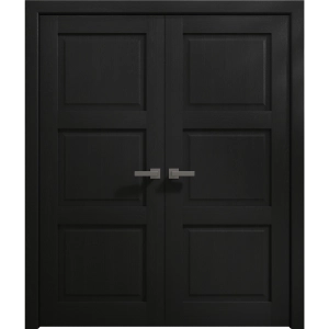Interior Solid French Double Doors 36 x 80 inches | Ego 5010 Painted Black Oak | Wood Interior Solid Panel Frame | Closet Bedroom Modern Doors