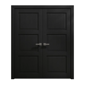Interior Solid French Double Doors 60 x 96 inches | Ego 5010 Painted Black Oak | Wood Interior Solid Panel Frame | Closet Bedroom Modern Doors