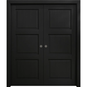 Sliding French Double Pocket Doors 36 x 80 inches | Ego 5010 Painted Black Oak | Kit Rail Hardware | Solid Wood Interior Bedroom Modern Doors
