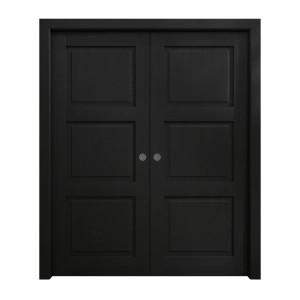 Sliding French Double Pocket Doors 60 x 80 inches | Ego 5010 Painted Black Oak | Kit Rail Hardware | Solid Wood Interior Bedroom Modern Doors