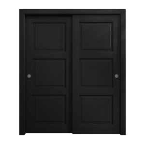 Sliding Closet Bypass Doors 84 x 80 inches | Ego 5010 Painted Black Oak | Rails Hardware Set | Wood Solid Bedroom Wardrobe Doors