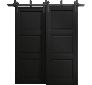 Sliding Closet Barn Bypass Doors 36 x 80 inches | Ego 5010 Painted Black Oak | Modern 6.6ft Rails Hardware Set | Wood Solid Bedroom Wardrobe Doors