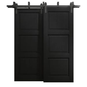 Sliding Closet Barn Bypass Doors 60 x 80 inches | Ego 5010 Painted Black Oak | Modern 6.6ft Rails Hardware Set | Wood Solid Bedroom Wardrobe Doors