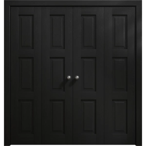 Sliding Closet Double Bi-fold Doors 72 x 80 inches | Ego 5010 Painted Black Oak | Sturdy Tracks Moldings Trims Hardware Set | Wood Solid Bedroom Wardrobe Doors