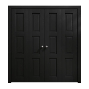 Sliding Closet Double Bi-fold Doors 96 x 80 inches | Ego 5010 Painted Black Oak | Sturdy Tracks Moldings Trims Hardware Set | Wood Solid Bedroom Wardrobe Doors