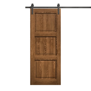 Modern Barn Door 28 x 80 inches | Ego 5010 Cognac Oak Veneer | 6.6FT Rail Track Heavy Hardware Set | Solid Panel Interior Doors