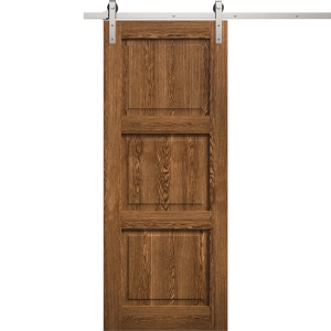 Modern Barn Door 18 x 80 inches | Ego 5010 Cognac Oak Veneer | 6.6FT Silver Rail Track Heavy Hardware Set | Solid Panel Interior Doors