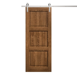 Modern Barn Door 42 x 96 inches | Ego 5010 Cognac Oak Veneer | 8FT Silver Rail Track Heavy Hardware Set | Solid Panel Interior Doors
