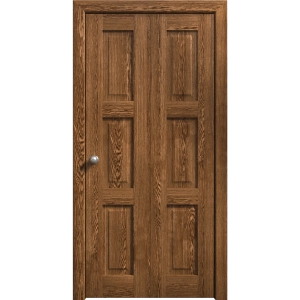 Sliding Closet Bi-fold Doors 36 x 80 inches | Ego 5010 Cognac Oak Veneer | Sturdy Tracks Moldings Trims Hardware Set | Wood Solid Bedroom Wardrobe Doors