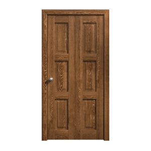 Sliding Closet Bi-fold Doors 48 x 96 inches | Ego 5010 Cognac Oak Veneer | Sturdy Tracks Moldings Trims Hardware Set | Wood Solid Bedroom Wardrobe Doors
