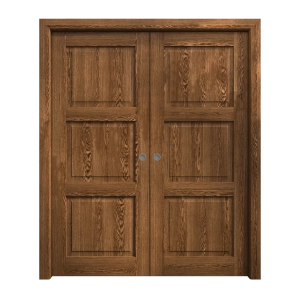 Sliding French Double Pocket Doors 56 x 84 inches | Ego 5010 Cognac Oak Veneer | Kit Rail Hardware | Solid Wood Interior Bedroom Modern Doors