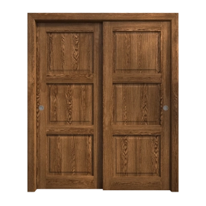 Sliding Closet Bypass Doors 84 x 96 inches | Ego 5010 Cognac Oak Veneer | Rails Hardware Set | Wood Solid Bedroom Wardrobe Doors